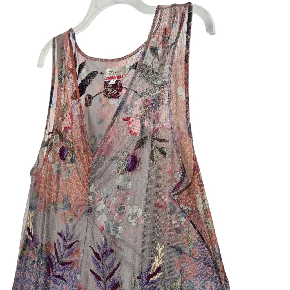 BIYA Johnny Was Arlette Mesh Dress w Slip Embroidered Size XL Midi Floral - Picture 2 of 14